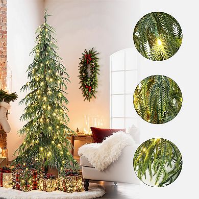 LuxenHome 7.5Ft Pre-Lit Slim Artificial Cedar Christmas Tree with Metal Stand