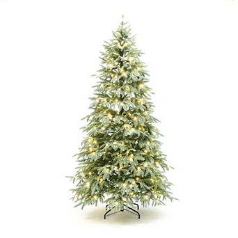 LuxenHome 6.5Ft Pre-Lit Green PE Branches Artificial Spruce Christmas Tree with Metal Stand