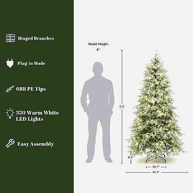 LuxenHome 6.5Ft Pre-Lit Green PE Branches Artificial Spruce Christmas Tree with Metal Stand