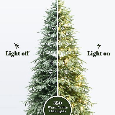 LuxenHome 6.5Ft Pre-Lit Green PE Branches Artificial Spruce Christmas Tree with Metal Stand