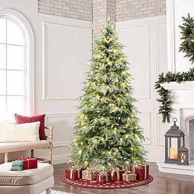 LuxenHome 6.5Ft Pre-Lit Green PE Branches Artificial Spruce Christmas Tree with Metal Stand