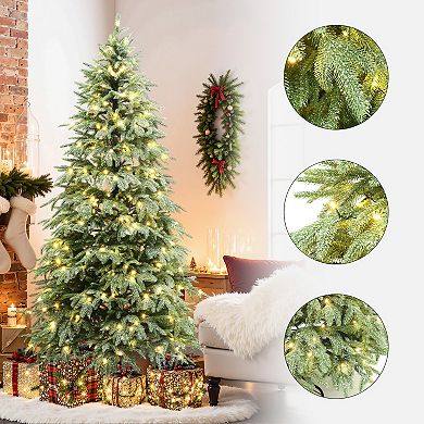 LuxenHome 6.5Ft Pre-Lit Green PE Branches Artificial Spruce Christmas Tree with Metal Stand