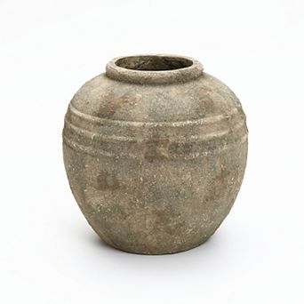 LuxenHome Weathered Terracotta Finish with Textured Ridges 13.8" Round Vase, Farmhouse Decor