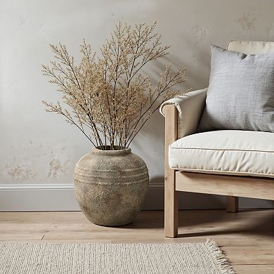 LuxenHome Weathered Terracotta Finish with Textured Ridges 13.8" Round Vase, Farmhouse Decor