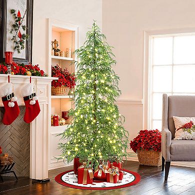 LuxenHome 6Ft Pre-Lit Green Slender Artificial Cedar Christmas Tree with Metal Stand