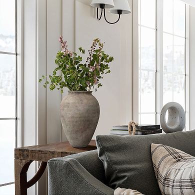 LuxenHome Rustic Ceramic Vase, 14.8" Tall Terracotta Pot with Earthy Gray-Brown Finish, Handcrafted