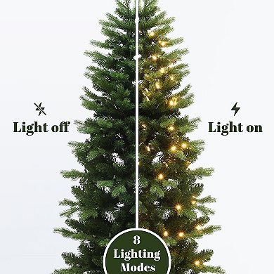 LuxenHome 6Ft Pre-Lit Green PE/PVC Branches Artificial Christmas Tree with Metal Stand
