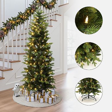 LuxenHome 6Ft Pre-Lit Green PE/PVC Branches Artificial Christmas Tree with Metal Stand