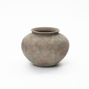 LuxenHome Rustic Ceramic Vase, 12.2" Wide Terracotta Pot with Earthy Gray-Brown Finish, Handcrafted