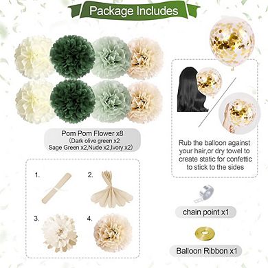 Green Birthday Set Balloons, LED Lights, Curtains with Butterfly Accents for Party Decorations