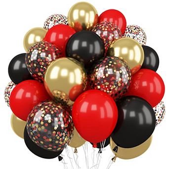 Red, Black & Gold Balloons 12" Set for 62 pc Casino Night, Birthday or New Year Celebration