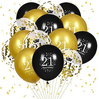 21st Birthday Balloons, 15 pc Black & Gold Set for Men & Women, 21st Birthday Party Decorations