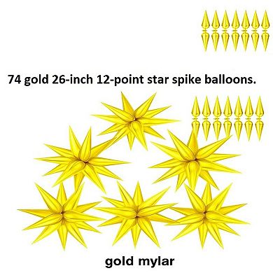 Gold Star Balloons, 26-Inch Mylar, 12-Point Starburst Foil 74-Piece for Weddings & Birthday Parties