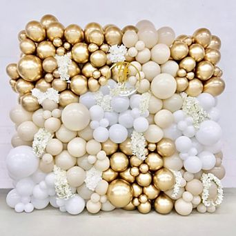 White & Gold Balloon Garland Kit 171 pc Arch with White & Gold Balloons for Bridal or Graduation