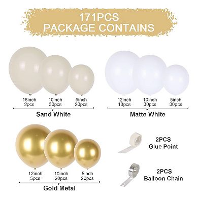 White & Gold Balloon Garland Kit 171-Piece Arch with White & Gold Balloons for Bridal or Graduation