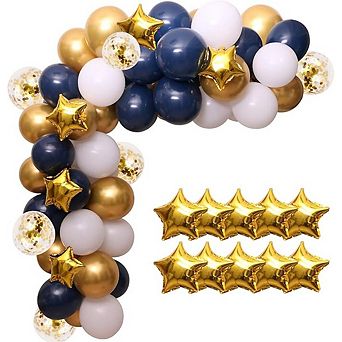 Navy Blue Balloon Garland White, Gold & Star Foils 96 pc for Nautical Party Decor & Events