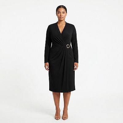 knee length dresses for ladies Buy Joya Faux Wrap Midi Dress-Mauve Color | Dresses for Women main image 0