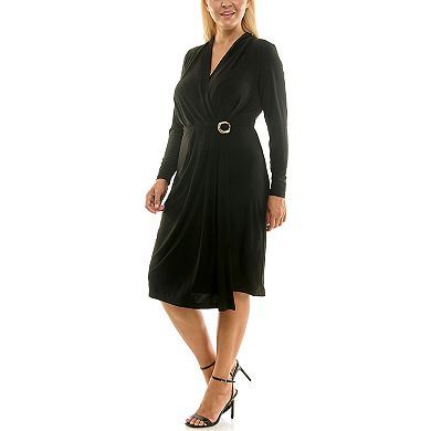 Plus Size Maison Tara Faux Wrap Jersey Midi Dress