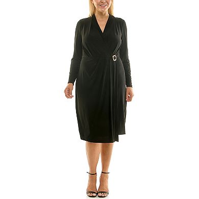 Plus Size Maison Tara Faux Wrap Jersey Midi Dress