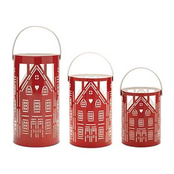 Melrose 3 pc Punched Metal House Lantern Outdoor Decor Set