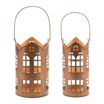 Melrose Punched Metal House Lantern Set of 2 Outdoor Decor