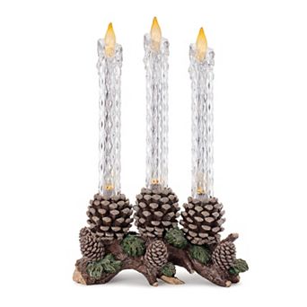 Melrose 15.5-Inch LED Taper Candle with Pine Branch & Pinecone Base