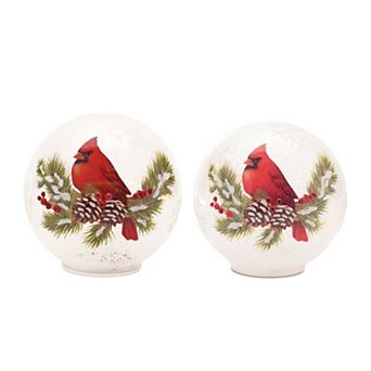 Melrose 2 pc LED Cardinal Pine Globe Table Decor Set