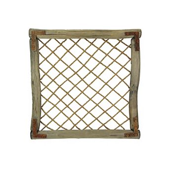 Distressed Wood And Rope Sculpture Decorative Wall Art Rustic Faux Window Decor