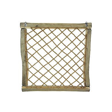 Distressed Wood And Rope Sculpture Decorative Wall Art Rustic Faux Window Decor