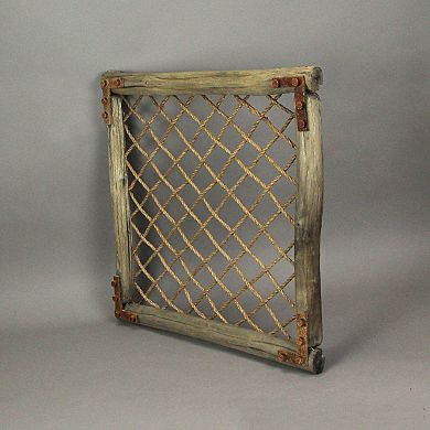 Distressed Wood And Rope Sculpture Decorative Wall Art Rustic Faux Window Decor