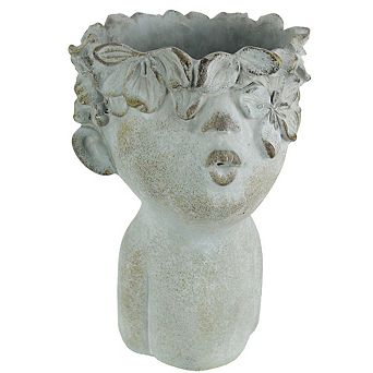 Pucker Up Kissing Face Weathered Finish Concrete Head Planter 10 in High