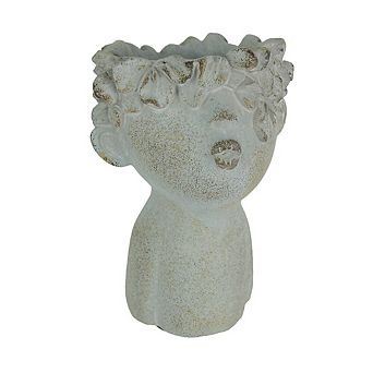 Pucker Up Junior Kissing Face Weathered Finish Concrete Head Mini Planter