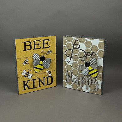 Set of 2 Bee Happy Bee Kind Honeybee Wall Hanging Signs Motivational Home Decor