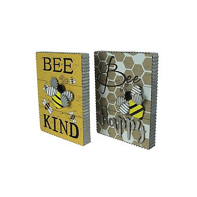 Set of 2 Bee Happy Bee Kind Honeybee Wall Hanging Signs Motivational Home Decor