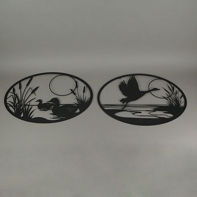 Set of 2 Black Metal Goose And Ducks Wall Art Decorative Sculpture Home Decor