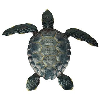 Blue Galvanized Metal Art Sea Turtle Wall Sculpture 19 inch