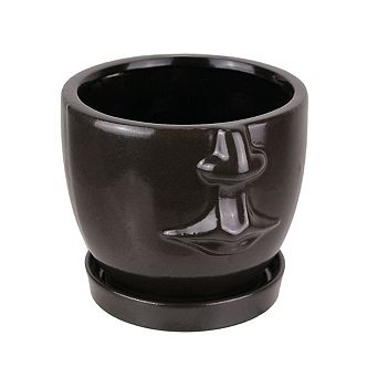 Brown Ceramic Face Planter Decorative Flower Pot Hand Painted Plant Holder Decor