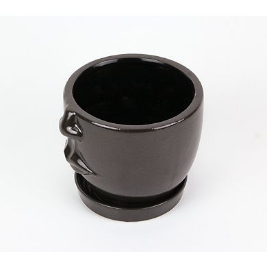 Brown Ceramic Face Planter Decorative Flower Pot Hand Painted Plant Holder Decor
