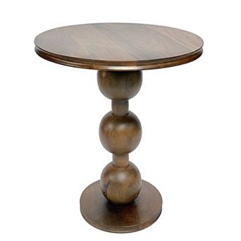 Belle Maison Solid Wood Round Accent Table with Sculptural Ball Pedestal Base