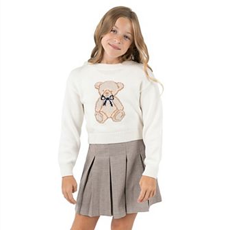 Girls 7-16 Rare Editions 2 pc Plaid Skirt & Teddy Bear Sweater Set