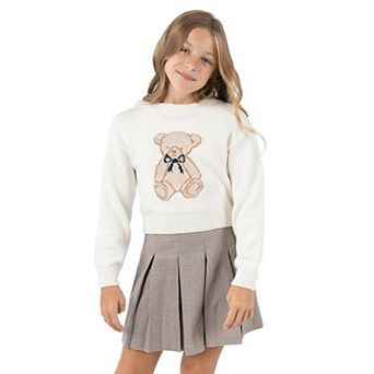 Girls 7-16 Rare Editions 2 pc Plaid Skirt & Teddy Bear Sweater Set