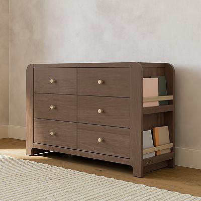 dresser with bookshelf Dresser with Shelves and Mirror, Walnut Finish