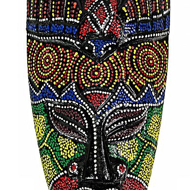 Set of 10 Hand-Carved Tropical Dot Painted Masks, 6 Inch Wall Decor