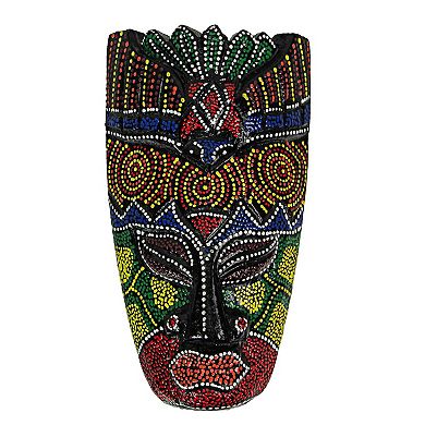 Set of 10 Hand-Carved Tropical Dot Painted Masks, 6 Inch Wall Decor