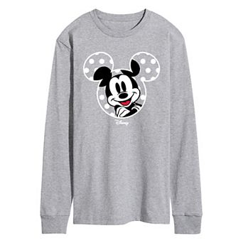 Men's Disney's Mickey Mouse Polka Dot Ears Long Sleeve Graphic Tee