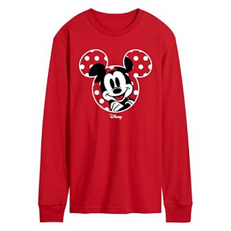Men's Disney's Mickey Mouse Polka Dot Ears Long Sleeve Graphic Tee