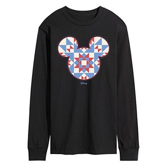 Men's Disney's Minnie Mouse Quilt Pattern Ears Long Sleeve Graphic Tee