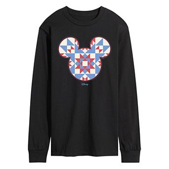 Men's Disney's Minnie Mouse Quilt Pattern Ears Long Sleeve Graphic Tee