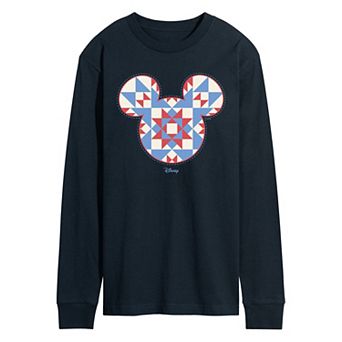 Men's Disney's Minnie Mouse Quilt Pattern Ears Long Sleeve Graphic Tee