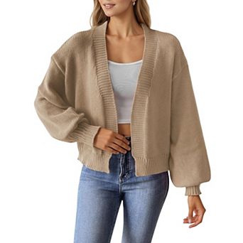Women's Open Front Long Sleeve Knit Cardigan with Relaxed Fit and Ribbed Hem